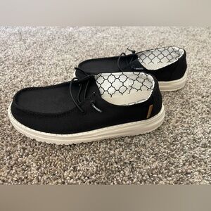 Youth Kids Hey Dude Wendy Linen Black Slip On Shoes Size 2